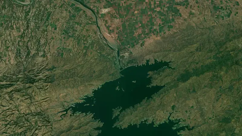 Satellite view of Karjan reservoir, IN, India