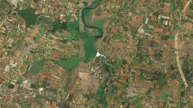 Satellite view of Kelavarapalli reservoir, Tamil Nadu, India