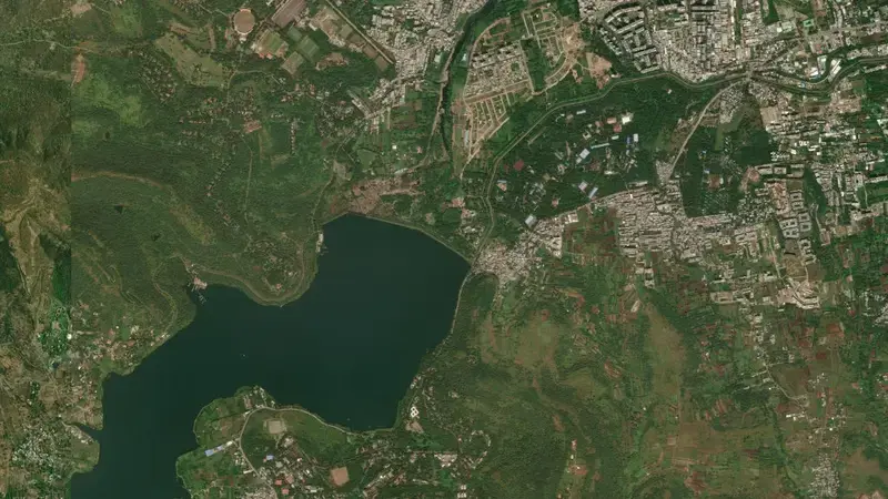 Satellite view of Khadakvasla reservoir, Gujarat, India