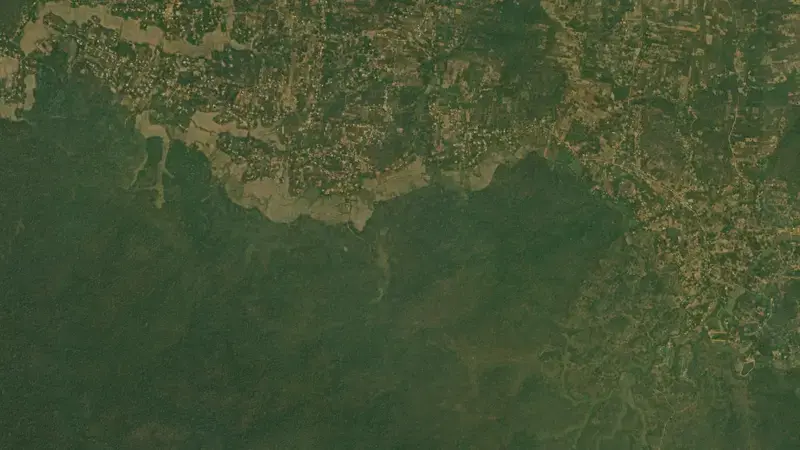 Satellite view of Khandong Dam reservoir, Assam, India