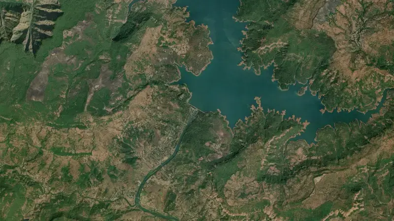 Satellite view of Koyana reservoir, IN, India