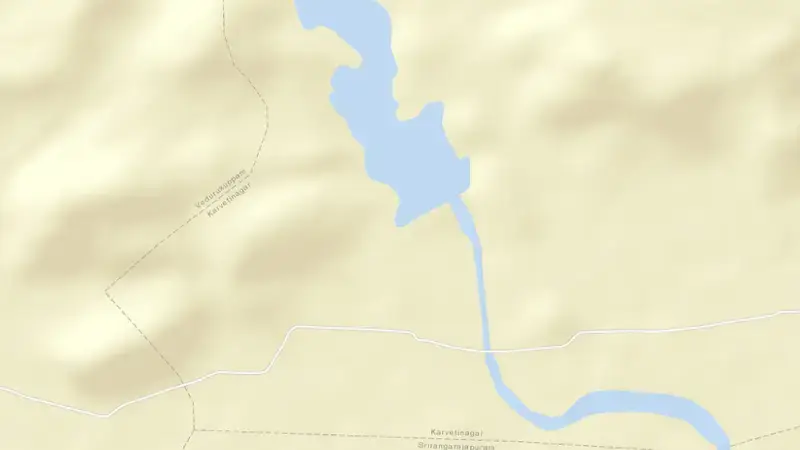 Road map of Krishnapuram Project reservoir, Andhra Pradesh, India