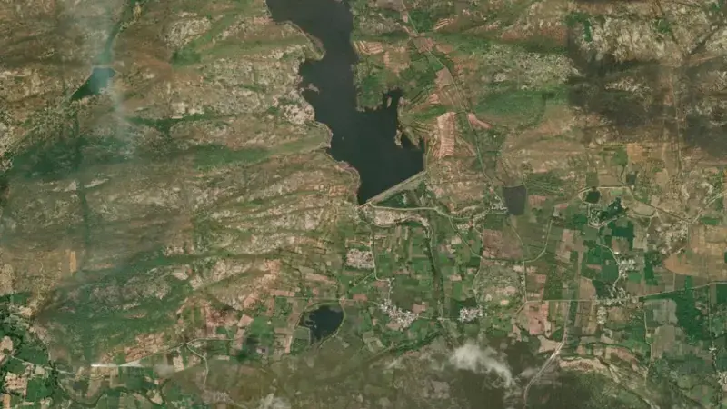 Satellite view of Krishnapuram Project reservoir, Andhra Pradesh, India