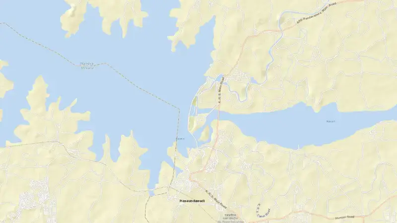 Road map of Krishnaraja Sagara Dam reservoir, Karnataka, India