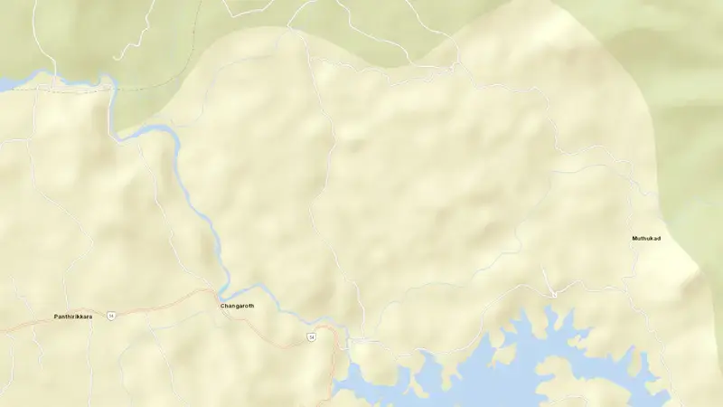 Road map of Kuttiyadi reservoir, Kerala, India