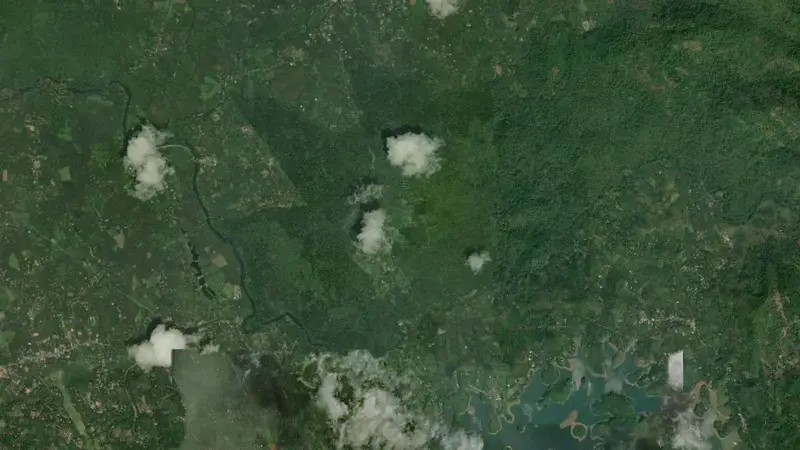 Satellite view of Kuttiyadi reservoir, Kerala, India