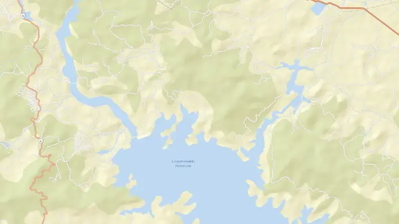 Road map of Linganamakki Dam reservoir, Karnataka, India