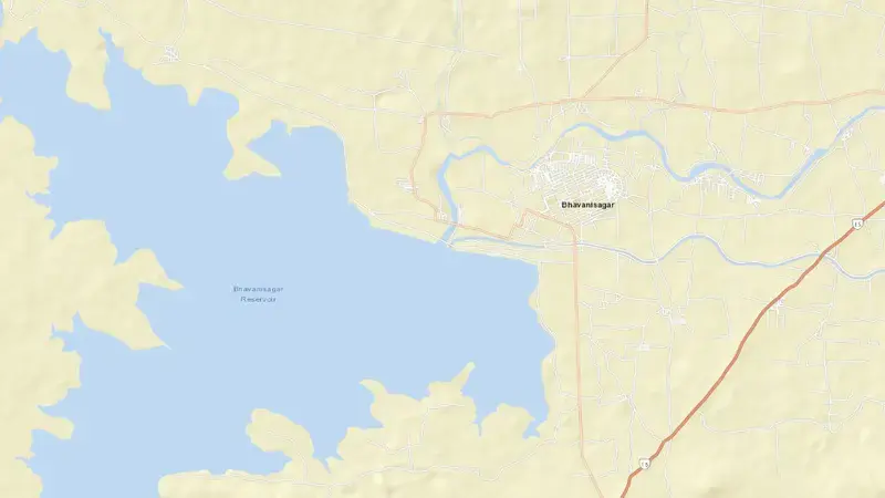 Road map of Lower Bhawani reservoir, Andhra Pradesh, India