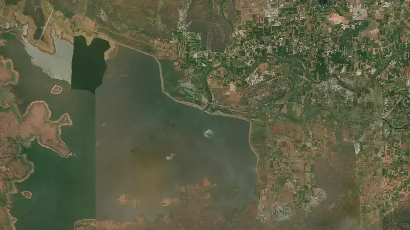 Satellite view of Lower Bhawani reservoir, Andhra Pradesh, India