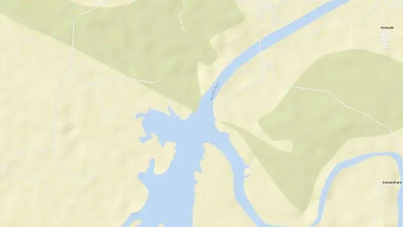 Road map of Machhu Dam I reservoir, Gujarat, India