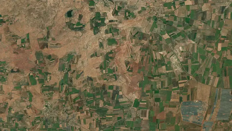 Satellite view of Machhu Dam II reservoir, Gujarat, India