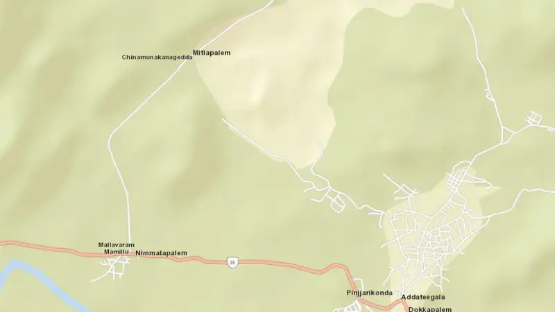Road map of Maddigedda Project reservoir, Andhra Pradesh, India