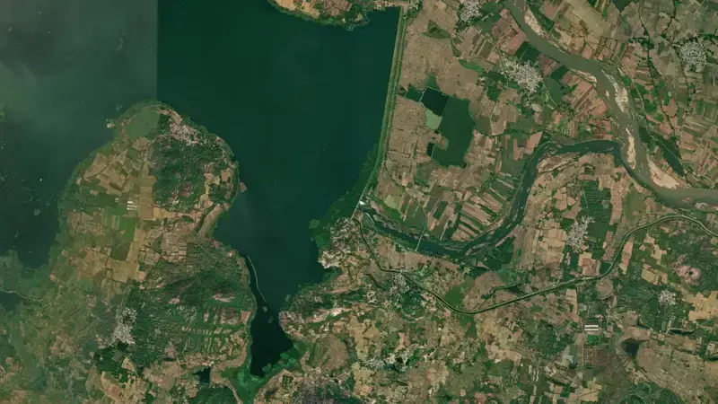 Satellite view of Madduvalasa Project reservoir, Andhra Pradesh, India