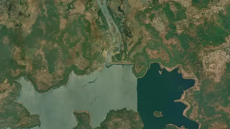 Satellite view of Mahanadi reservoir, Chhattisgarh, India