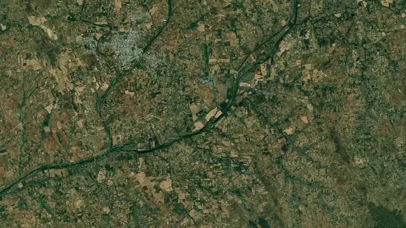 Satellite view of Mahi Bajaj Sagar Reservoir reservoir, Rajasthan, India