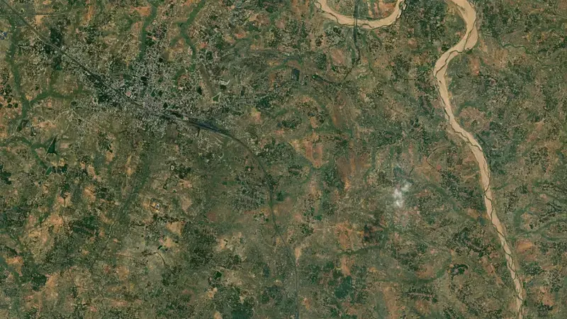 Satellite view of Maithon Dam reservoir, Jharkhand, India