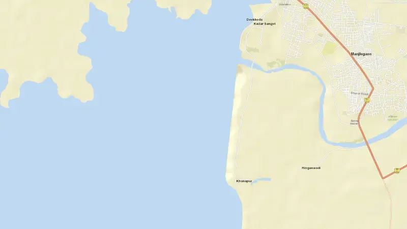 Road map of Majalgaon Dam reservoir, Maharashtra, India
