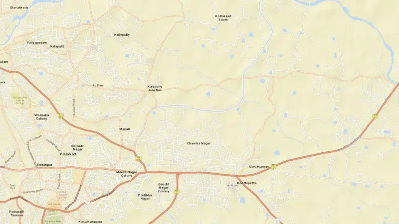 Road map of Malampuzha Dam reservoir, Kerala, India