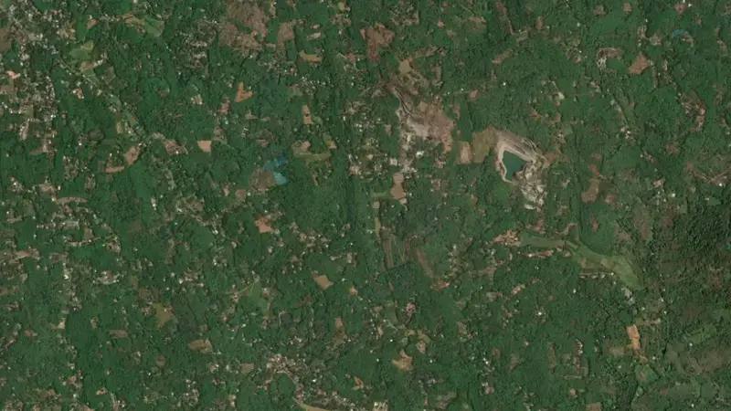 Satellite view of Malankara reservoir, Kerala, India