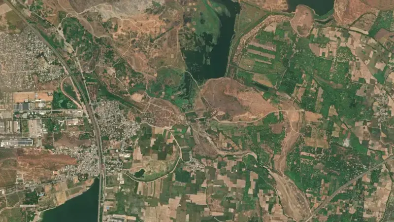 Satellite view of Mallimadugu reservoir, Andhra Pradesh, India