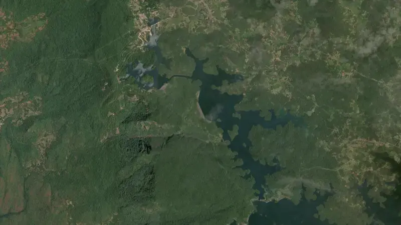 Satellite view of Mani Dam reservoir, Andhra Pradesh, India