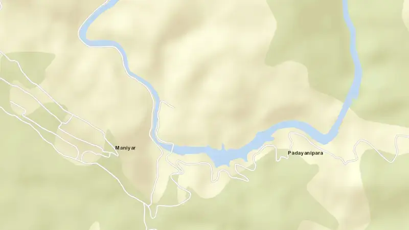 Road map of Maniyar (Barrage) reservoir, Kerala, India