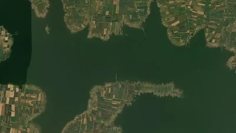 Satellite view of Manjara Dam reservoir, Maharashtra, India