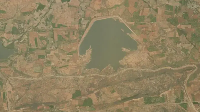 Satellite view of Marala Reservoir reservoir, Andhra Pradesh, India