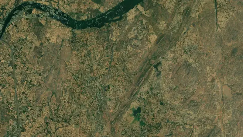 Satellite view of Matatila Dam reservoir, Uttar Pradesh, India