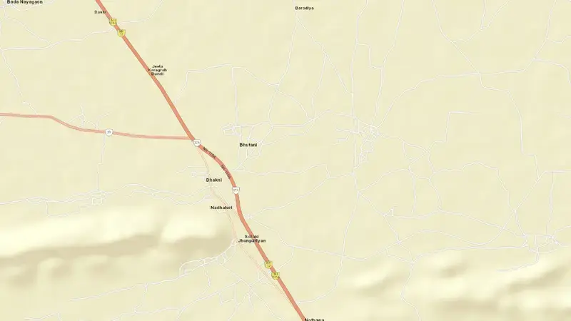 Road map of Meja Dam reservoir, Rajasthan, India