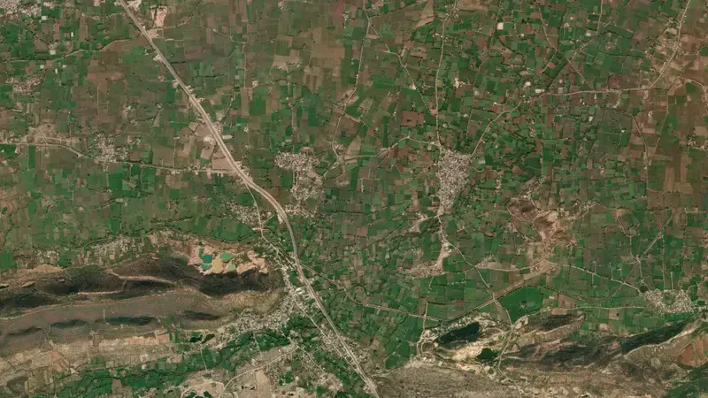 Satellite view of Meja Dam reservoir, Rajasthan, India