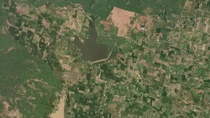 Satellite view of Mirugandanadhi reservoir, Tamil Nadu, India
