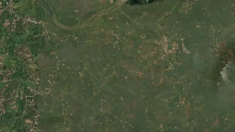 Satellite view of Moolathara (Regulator) reservoir, Kerala, India