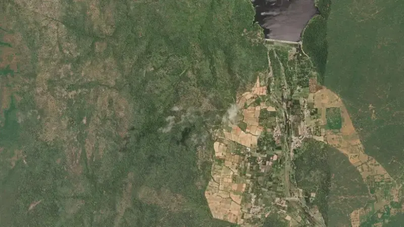 Satellite view of Mordhana reservoir, Tamil Nadu, India