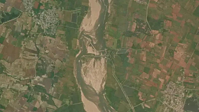 Satellite view of Muniyeru Project reservoir, Andhra Pradesh, India