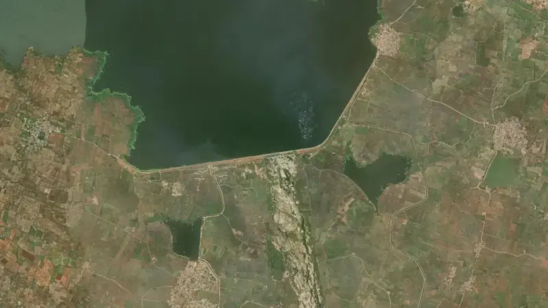 Satellite view of Musi Project reservoir, IN, India