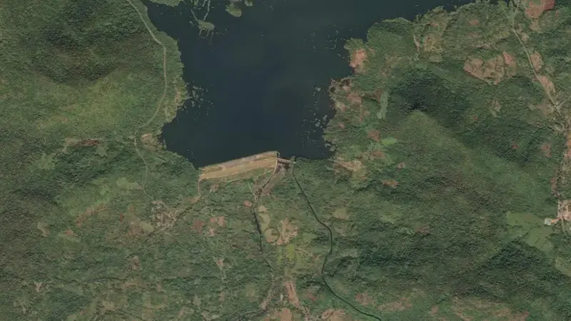 Satellite view of Musurimalli reservoir, Andhra Pradesh, India