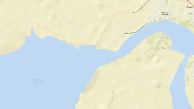 Road map of Mylavaram(Pennar) Reservoir reservoir, Andhra Pradesh, India