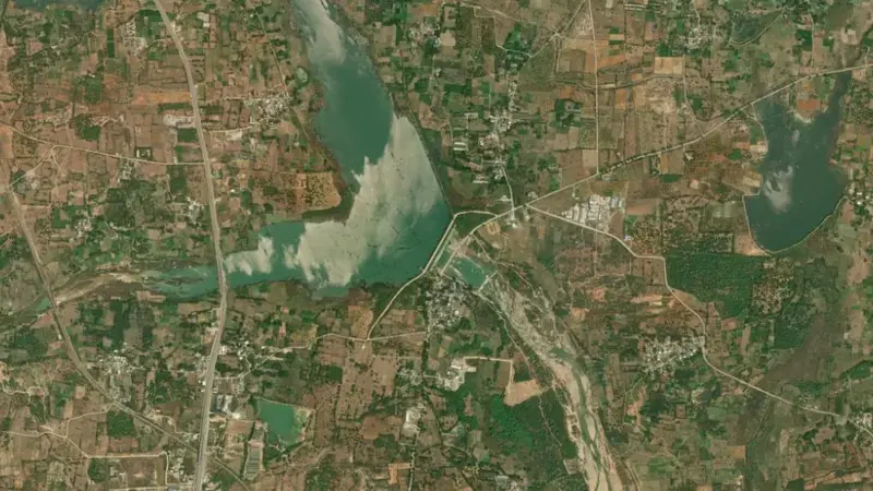 Satellite view of Ntr Jalasayam reservoir, Andhra Pradesh, India