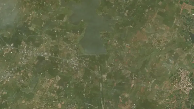 Satellite view of Pambar reservoir, Tamil Nadu, India