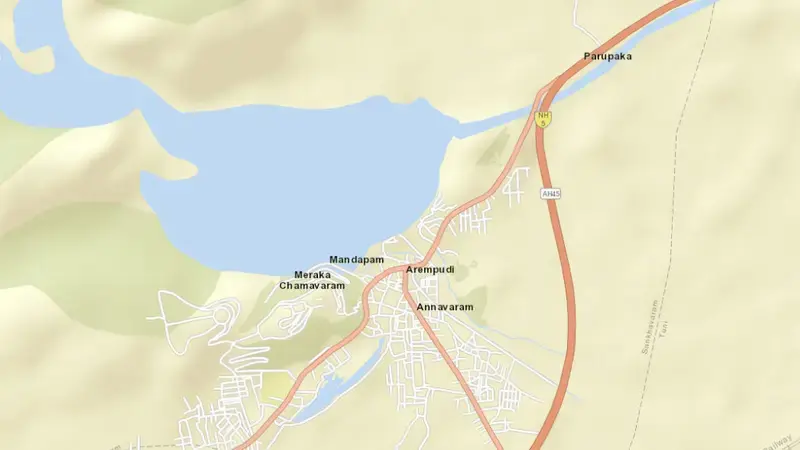 Road map of Pampa Reservoir reservoir, Andhra Pradesh, India