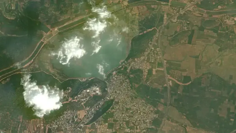Satellite view of Pampa Reservoir reservoir, Andhra Pradesh, India