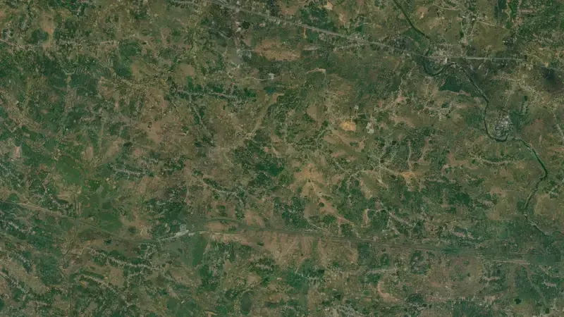 Satellite view of Panchet Hill Dam reservoir, Jharkhand, India