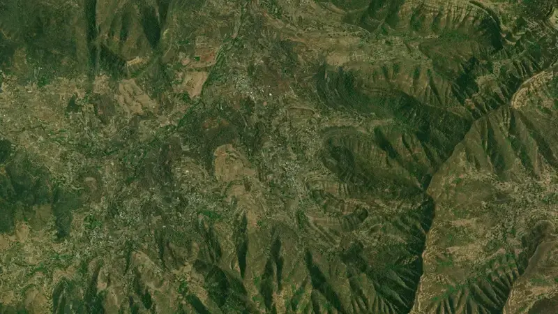 Satellite view of Panshet Dam reservoir, Maharashtra, India