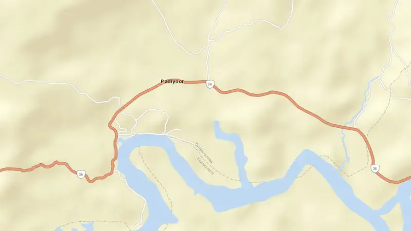 Road map of Pazhassi (Barrage) reservoir, Kerala, India