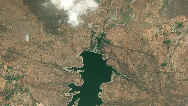 Satellite view of Pedderu Reservoir Project reservoir, Andhra Pradesh, India