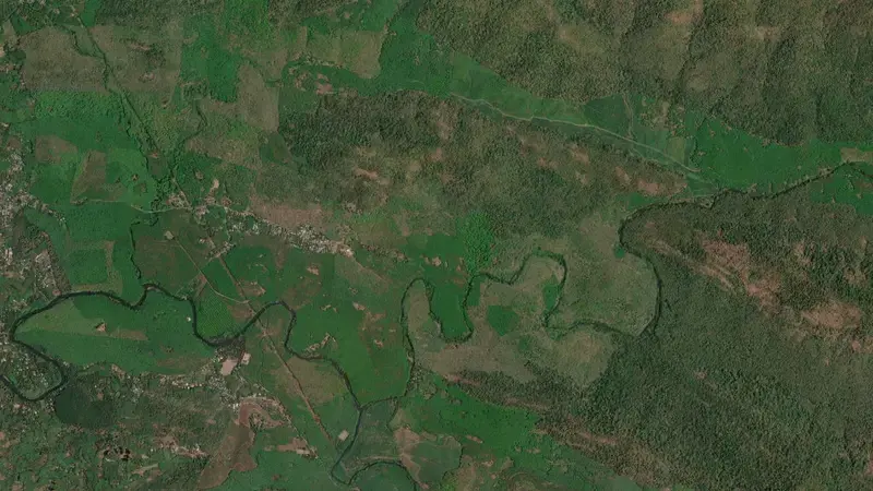 Satellite view of Peechi reservoir, Kerala, India
