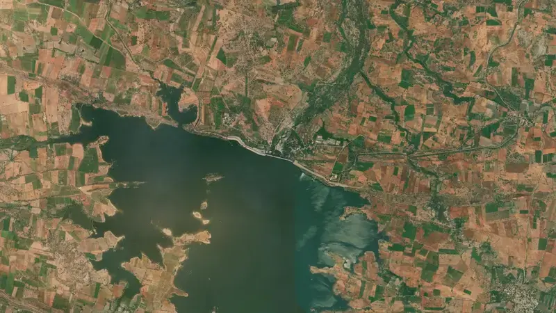 Satellite view of Penna Ahobilam Balancing Reservoir reservoir, Andhra Pradesh, India