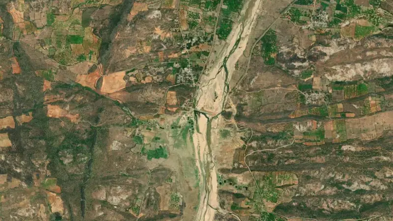 Satellite view of Pincha Project reservoir, Andhra Pradesh, India