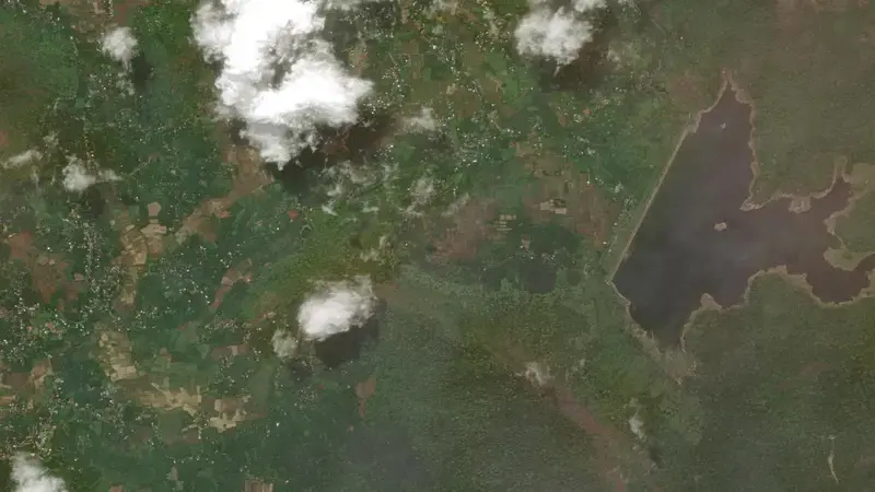Satellite view of Pothundy reservoir, Kerala, India